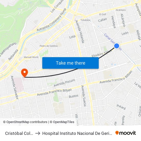 Cristóbal Colón to Hospital Instituto Nacional De Geriatría map