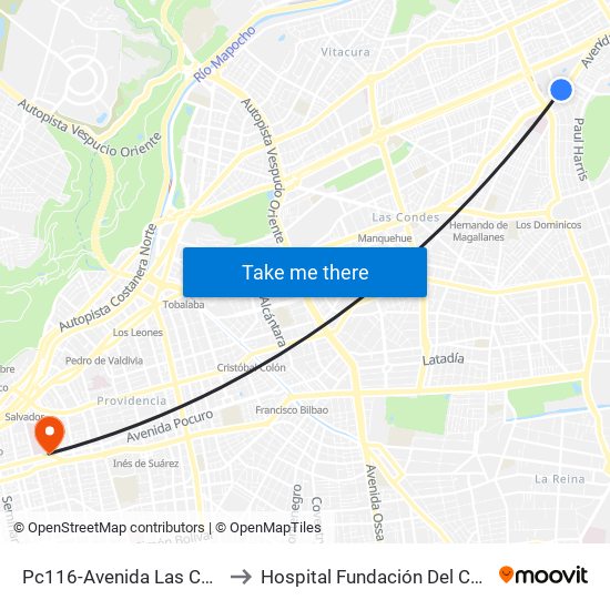 Pc116-Avenida Las Condes / Esq. G. Fuenzalida to Hospital Fundación Del Cáncer Arturo López Pérez Falp map