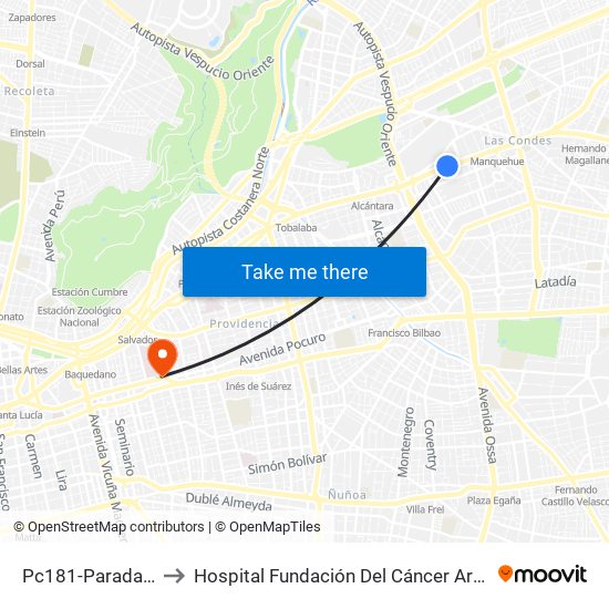 Pc181-Parada / Omnium to Hospital Fundación Del Cáncer Arturo López Pérez Falp map