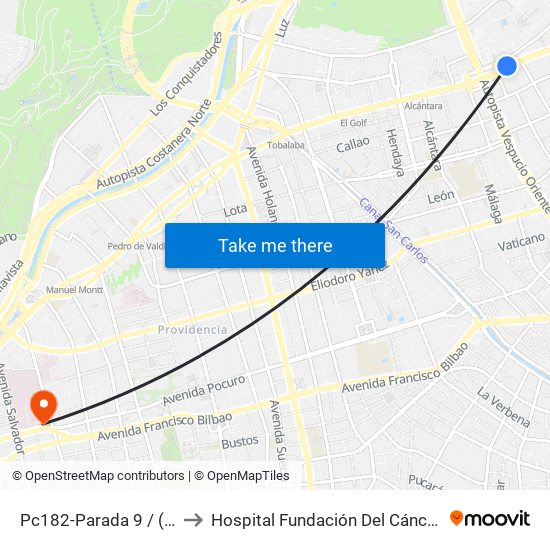 Pc182-Parada 9 / (M) Escuela Militar to Hospital Fundación Del Cáncer Arturo López Pérez Falp map