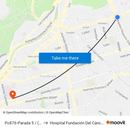 Pc876-Parada 5 / (M) Escuela Militar to Hospital Fundación Del Cáncer Arturo López Pérez Falp map
