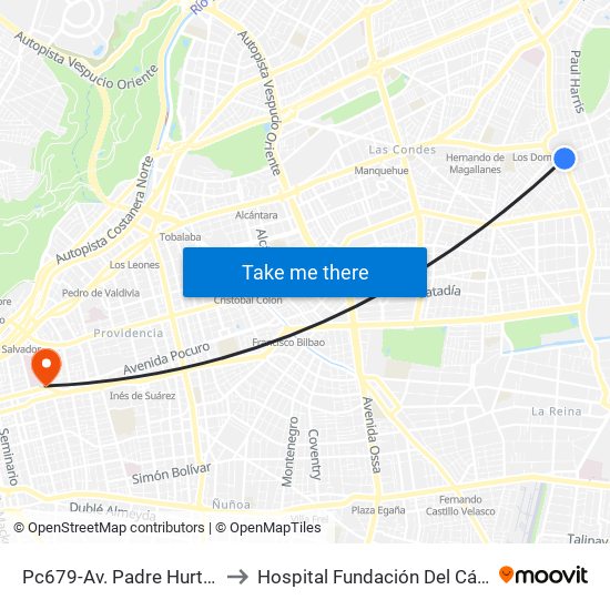 Pc679-Av. Padre Hurtado-Sur / Esq. Patagonia to Hospital Fundación Del Cáncer Arturo López Pérez Falp map