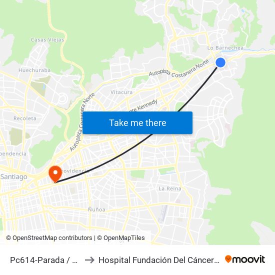 Pc614-Parada / Colegio Hebreo to Hospital Fundación Del Cáncer Arturo López Pérez Falp map