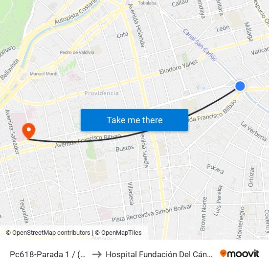 Pc618-Parada 1 / (M) Francisco Bilbao to Hospital Fundación Del Cáncer Arturo López Pérez Falp map