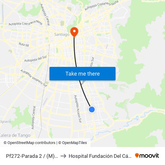 Pf272-Parada 2 / (M) Hospital Sótero Del Río to Hospital Fundación Del Cáncer Arturo López Pérez Falp map