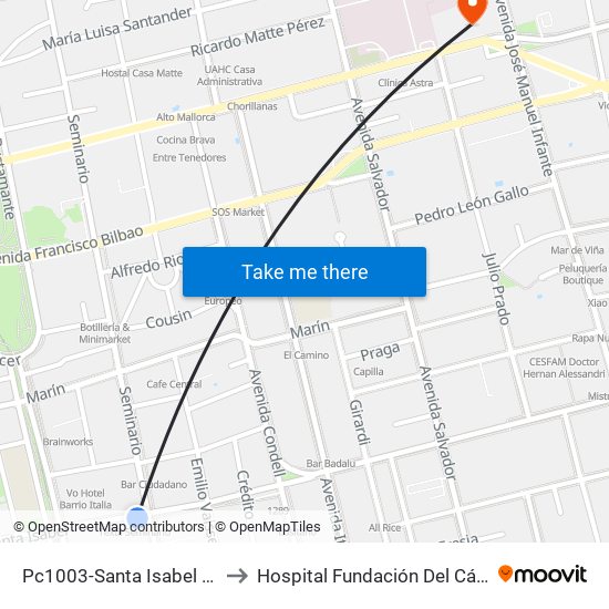 Pc1003-Santa Isabel / Esq. Avenida Seminario to Hospital Fundación Del Cáncer Arturo López Pérez Falp map