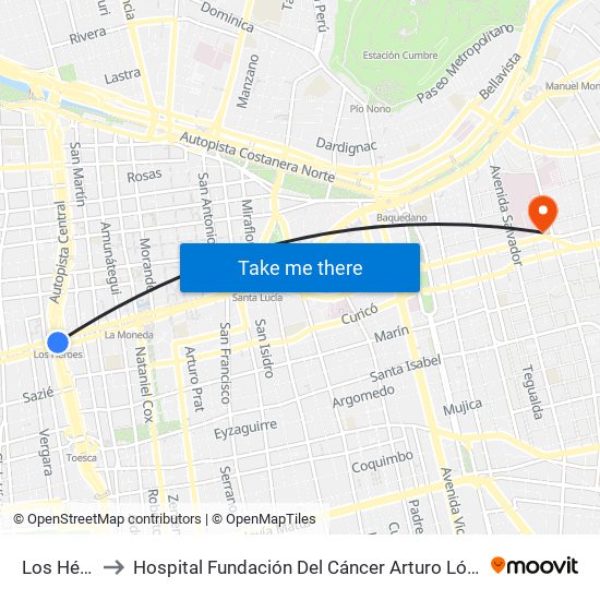 Los Héroes to Hospital Fundación Del Cáncer Arturo López Pérez Falp map