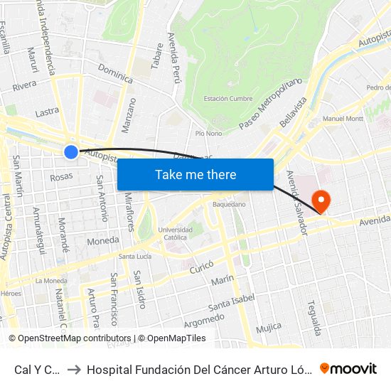 Cal Y Canto to Hospital Fundación Del Cáncer Arturo López Pérez Falp map