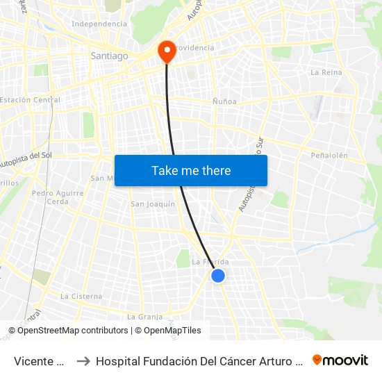 Vicente Valdés to Hospital Fundación Del Cáncer Arturo López Pérez Falp map