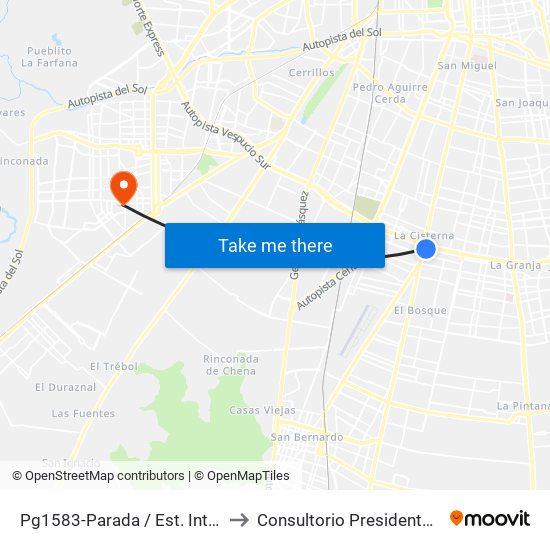 Pg1583-Parada / Est. Intermodal La Cisterna to Consultorio Presidenta Michelle Bachelet map