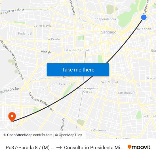 Pc37-Parada 8 / (M) Los Leones to Consultorio Presidenta Michelle Bachelet map