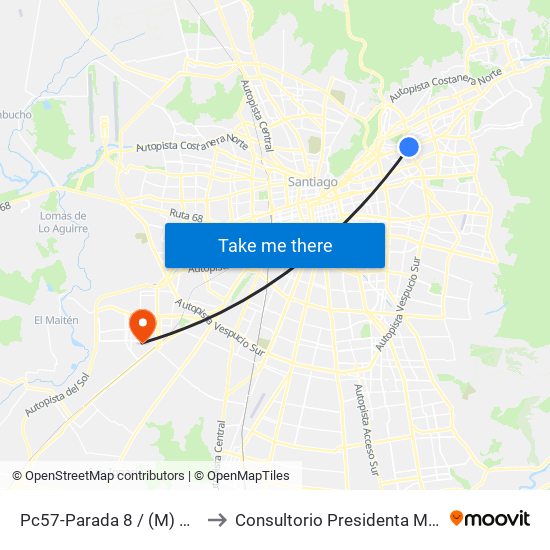 Pc57-Parada 8 / (M) Escuela Militar to Consultorio Presidenta Michelle Bachelet map