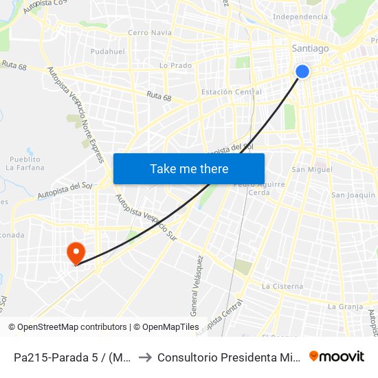 Pa215-Parada 5 / (M) La Moneda to Consultorio Presidenta Michelle Bachelet map