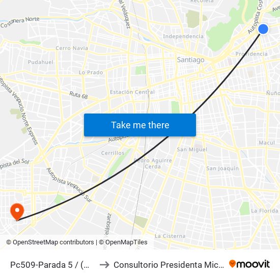 Pc509-Parada 5 / (M) Tobalaba to Consultorio Presidenta Michelle Bachelet map
