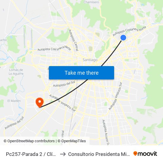 Pc257-Parada 2 / Clínica Alemana to Consultorio Presidenta Michelle Bachelet map