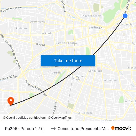 Pc205 - Parada 1 / (M) Los Leones to Consultorio Presidenta Michelle Bachelet map