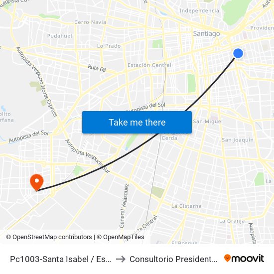 Pc1003-Santa Isabel / Esq. Avenida Seminario to Consultorio Presidenta Michelle Bachelet map