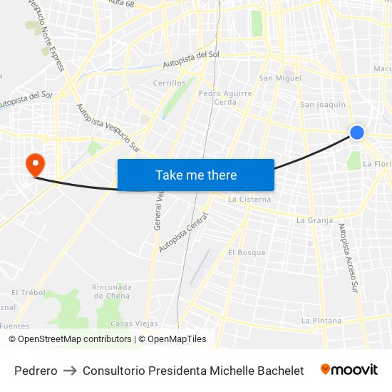 Pedrero to Consultorio Presidenta Michelle Bachelet map