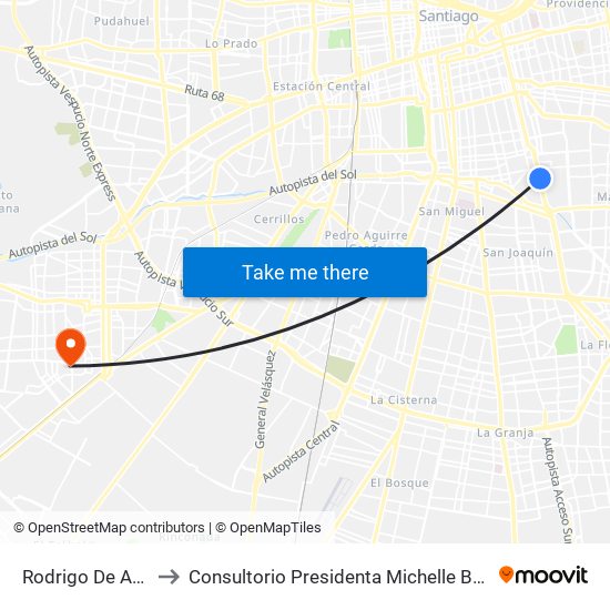 Rodrigo De Araya to Consultorio Presidenta Michelle Bachelet map