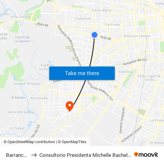 Barrancas to Consultorio Presidenta Michelle Bachelet map