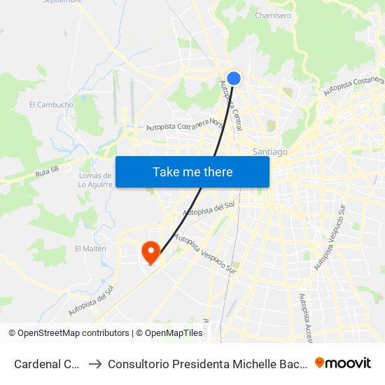 Cardenal Caro to Consultorio Presidenta Michelle Bachelet map