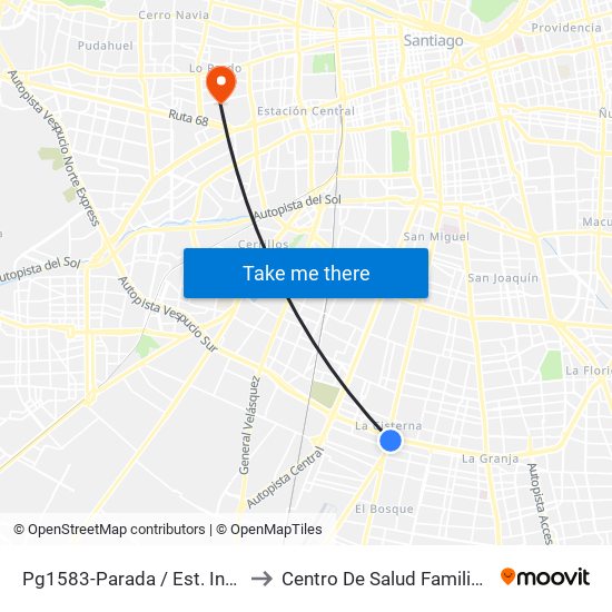 Pg1583-Parada / Est. Intermodal La Cisterna to Centro De Salud Familiar Doctor Raul Yazigi map