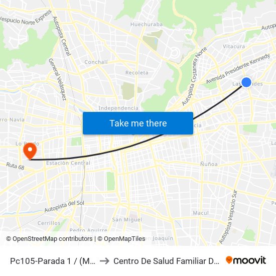 Pc105-Parada 1 / (M) Manquehue to Centro De Salud Familiar Doctor Raul Yazigi map