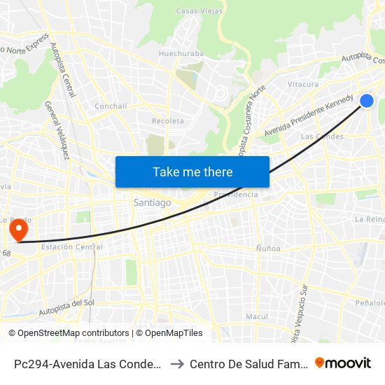 Pc294-Avenida Las Condes / Esq. Av. Padre H. Central to Centro De Salud Familiar Doctor Raul Yazigi map