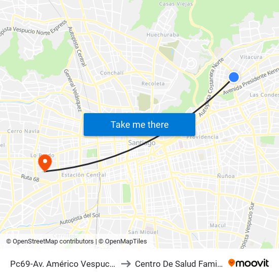 Pc69-Av. Américo Vespucio / Esq. Avenida Vitacura to Centro De Salud Familiar Doctor Raul Yazigi map