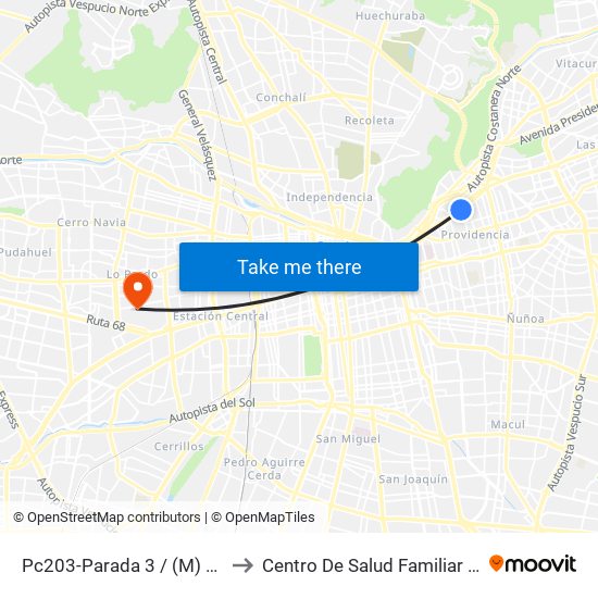 Pc203-Parada 3 / (M) Pedro De Valdivia to Centro De Salud Familiar Doctor Raul Yazigi map