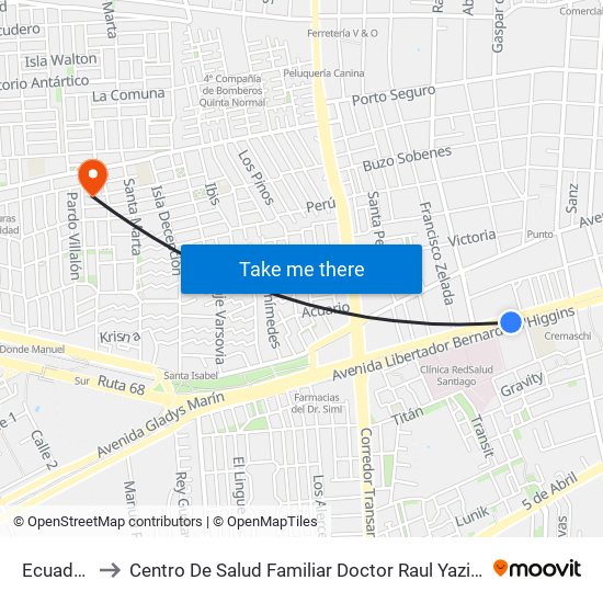 Ecuador to Centro De Salud Familiar Doctor Raul Yazigi map