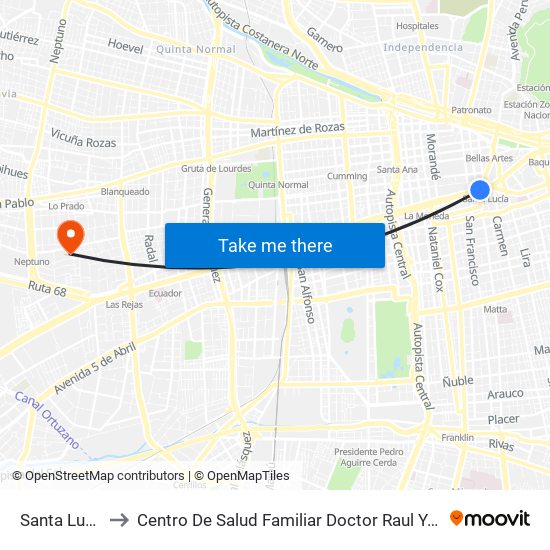 Santa Lucía to Centro De Salud Familiar Doctor Raul Yazigi map