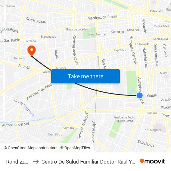 Rondizzoni to Centro De Salud Familiar Doctor Raul Yazigi map