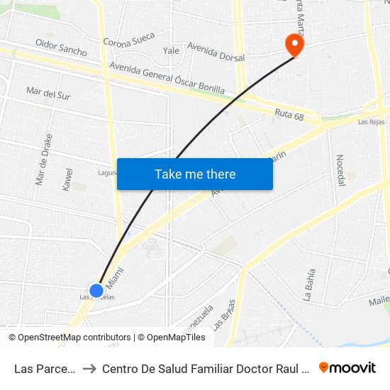 Las Parcelas to Centro De Salud Familiar Doctor Raul Yazigi map