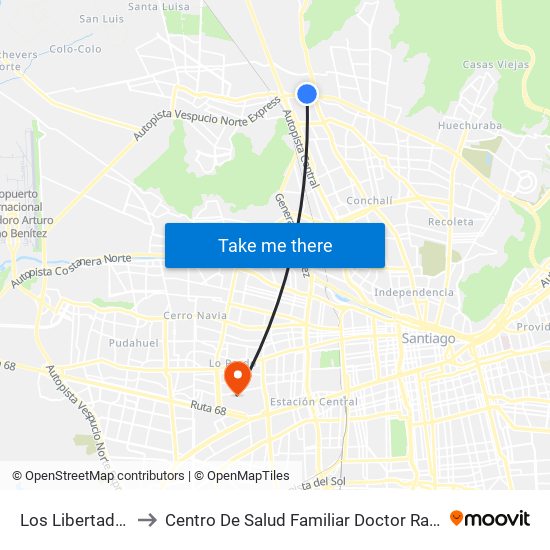 Los Libertadores to Centro De Salud Familiar Doctor Raul Yazigi map