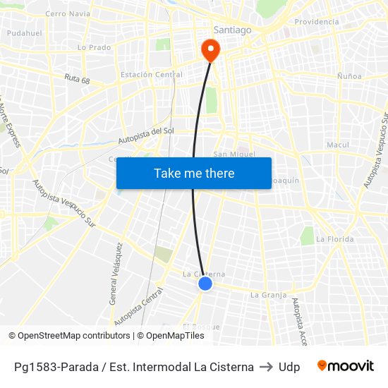 Pg1583-Parada / Est. Intermodal La Cisterna to Udp map