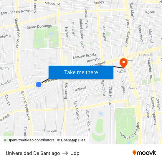 Universidad De Santiago to Udp map