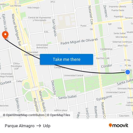 Parque Almagro to Udp map