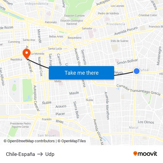 Chile-España to Udp map