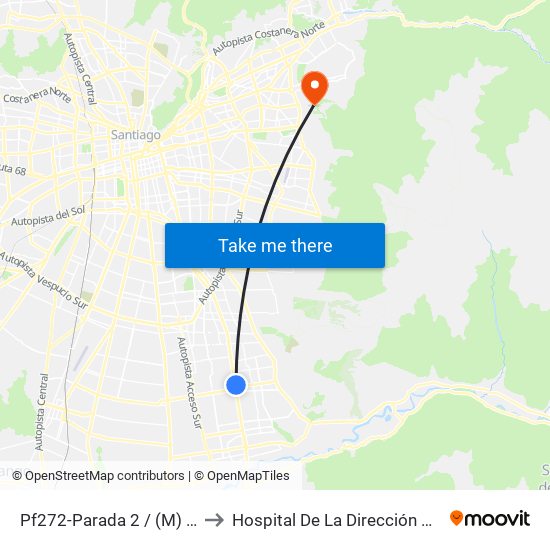 Pf272-Parada 2 / (M) Hospital Sótero Del Río to Hospital De La Dirección De Previsión De Carabineros map