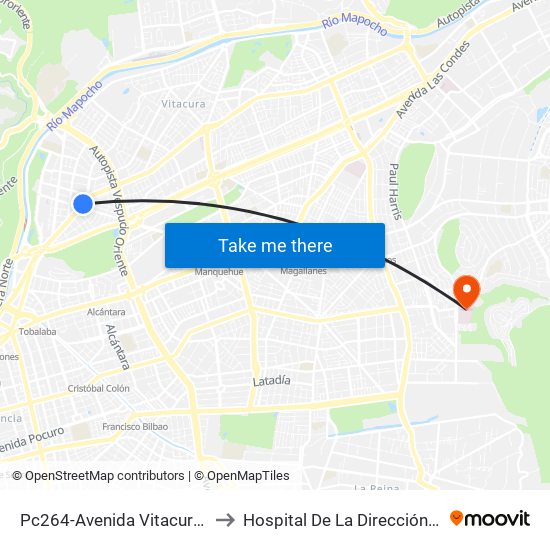 Pc264-Avenida Vitacura / Esq. Alonso De Córdova to Hospital De La Dirección De Previsión De Carabineros map