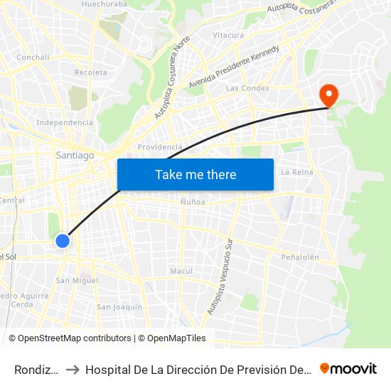 Rondizzoni to Hospital De La Dirección De Previsión De Carabineros map