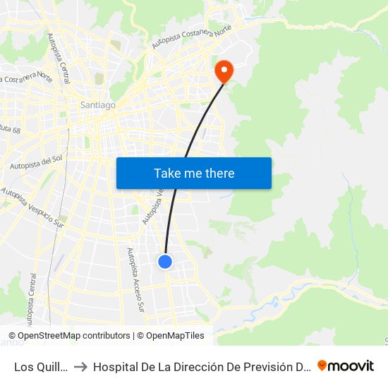 Los Quillayes to Hospital De La Dirección De Previsión De Carabineros map