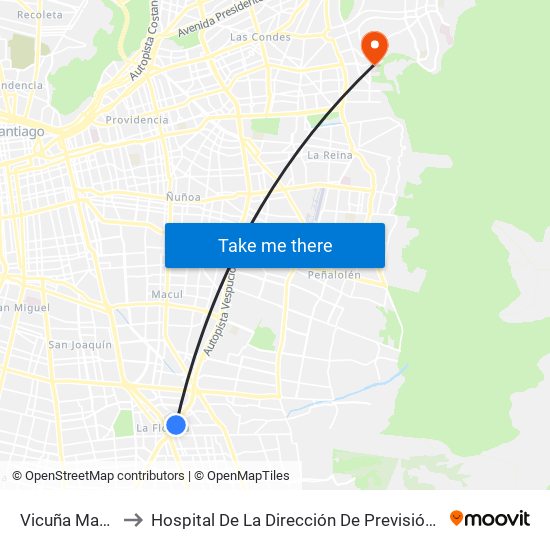 Vicuña Mackenna to Hospital De La Dirección De Previsión De Carabineros map