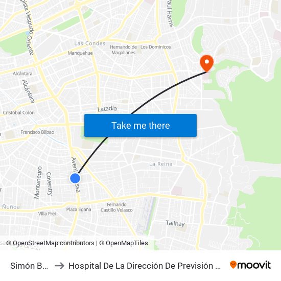 Simón Bolivar to Hospital De La Dirección De Previsión De Carabineros map