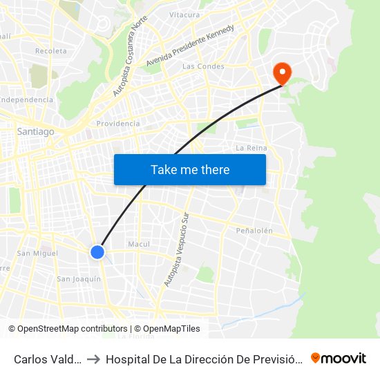 Carlos Valdovinos to Hospital De La Dirección De Previsión De Carabineros map