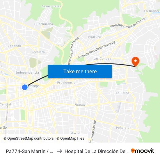 Pa774-San Martín / Esq. Santo Domingo to Hospital De La Dirección De Previsión De Carabineros map