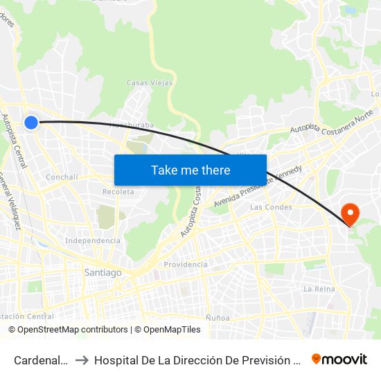 Cardenal Caro to Hospital De La Dirección De Previsión De Carabineros map