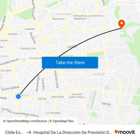 Chile-España to Hospital De La Dirección De Previsión De Carabineros map