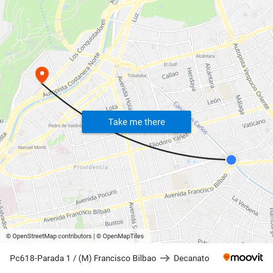 Pc618-Parada 1 / (M) Francisco Bilbao to Decanato map